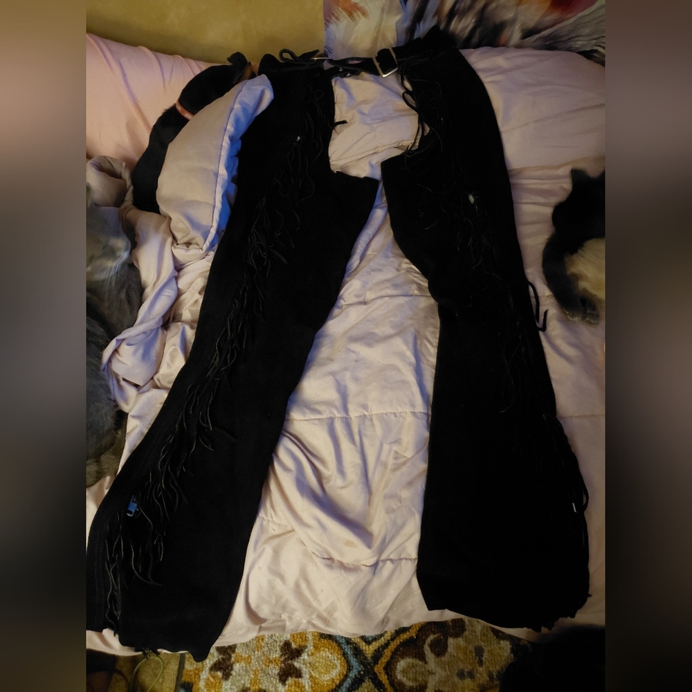 Womens Black Swed  With Fringe ,Chaps, Excellent  Condition ,wore Once! Size Sm